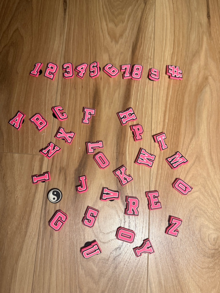 Pink Letter  Number Shoe Charms  Assorted Alphabet And Numerals